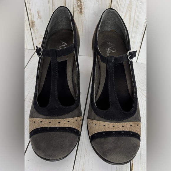 Aerosoles Suede Maryjane Prologue Gray Black Brown Size 8.5 Retro Stacked Heel - Picture 2 of 9
